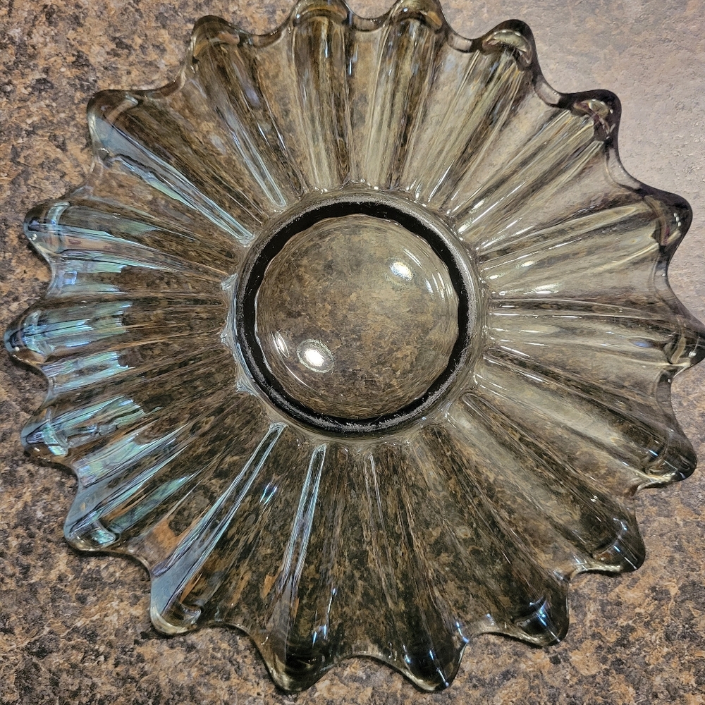 Smokey Grey Starburst 9" Federal Glass Plate- Rare Find